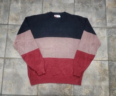 Vintage 90s Isle Of Cotton Men's XL Striped Color Block Grandpa Crewneck Sweater - Image 1 of 4