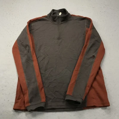 Ibex Jacket Mens Large Brown Orange 100% Merino Wool 1/4 Zip Pullover Knit FLAWS - Image 1 of 4