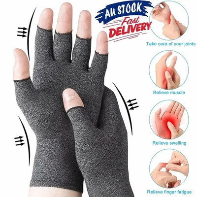 Fingerless Heated Arthritis Hand Support Compression Gloves Half Finger Mittens - image 1 of 4