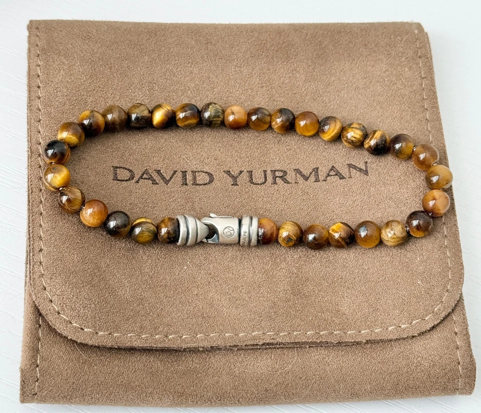 Браслет с духовными бусинами David Yurman мужской из чистого серебра 6 мм тигровый глаз - Изображение 1 из 4