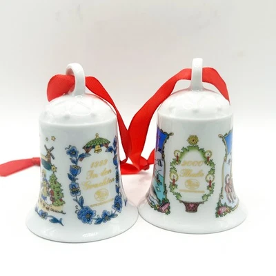 Винтажный Hutschenreuther ежегодный фарфоровый рождественский колокол 1999-2000 пара б/у в отличном состоянии - Изображение 1 из 4