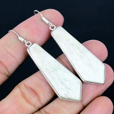 Посеребренные серьги ручной работы из скулецита 925 пробы 2,6 дюйма - Изображение 1 из 3