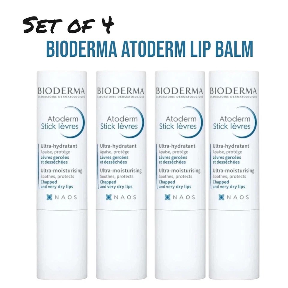 4X Bioderma Atoderm Lip Balm Stick 4g | Dry Lip Repair, Moisture, Shield Care St