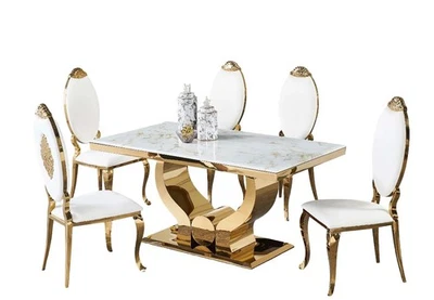 Brand New Kini 6 Piece Modern Dining Table Luxury Dining Room Table Decor Gold - Image 1 of 2