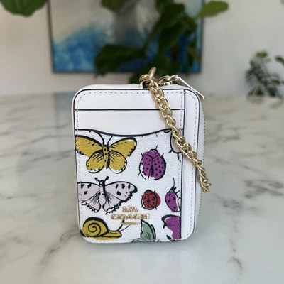 Estuche para tarjetas Coach con cremallera con estampado de criaturas CR403 lona de cuero mantequilla de insectos Foto 1 de 4