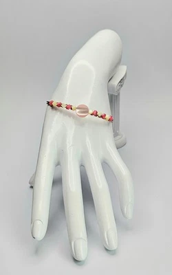 Brazalete de cobre con botón y cuentas vintage rosa madreperla Foto 1 de 4