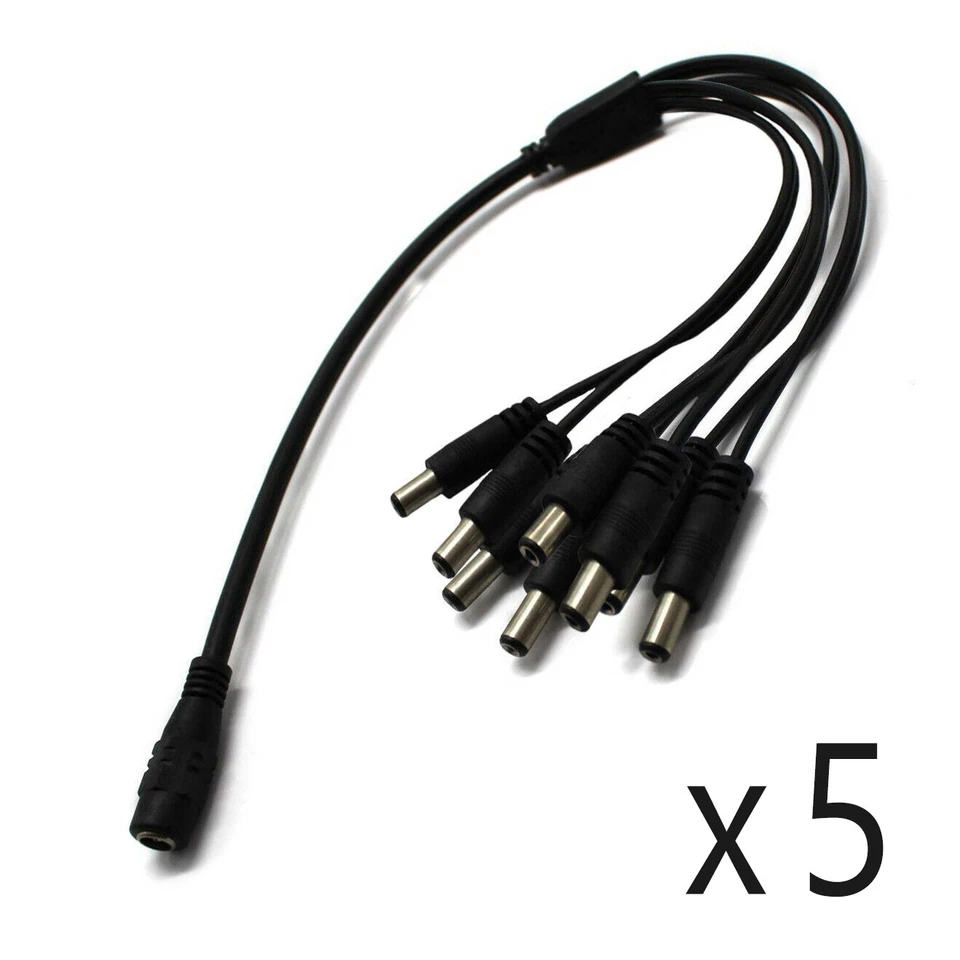 5 Pack - 8 Way Channel DC Power Splitter Adapter Cable for CCTV Security Camera - Image 1 of 4