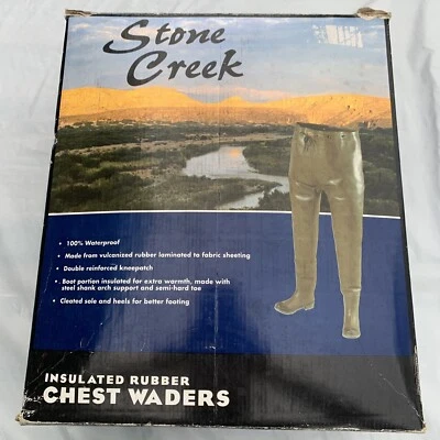 STONE CREEK A-C001 CHEST WADERS Boot Foot Insulated Rubber Moss Green Size 10 - Image 1 of 4