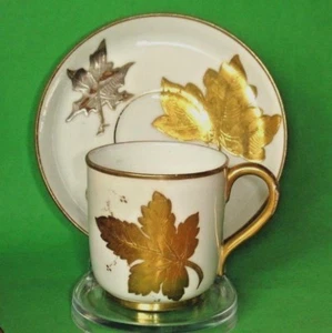 RARE ANTIQUE 1876 ROYAL WORCESTER GOLD & SILVER PORCELAIN CUP SAUCER MINT        - Picture 1 of 12