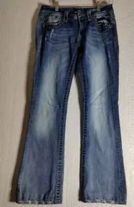 MISS ME Women’s 28x28 Boot Cut Light Wash Jeans Rhinestone Distressed - Picture 1 of 8