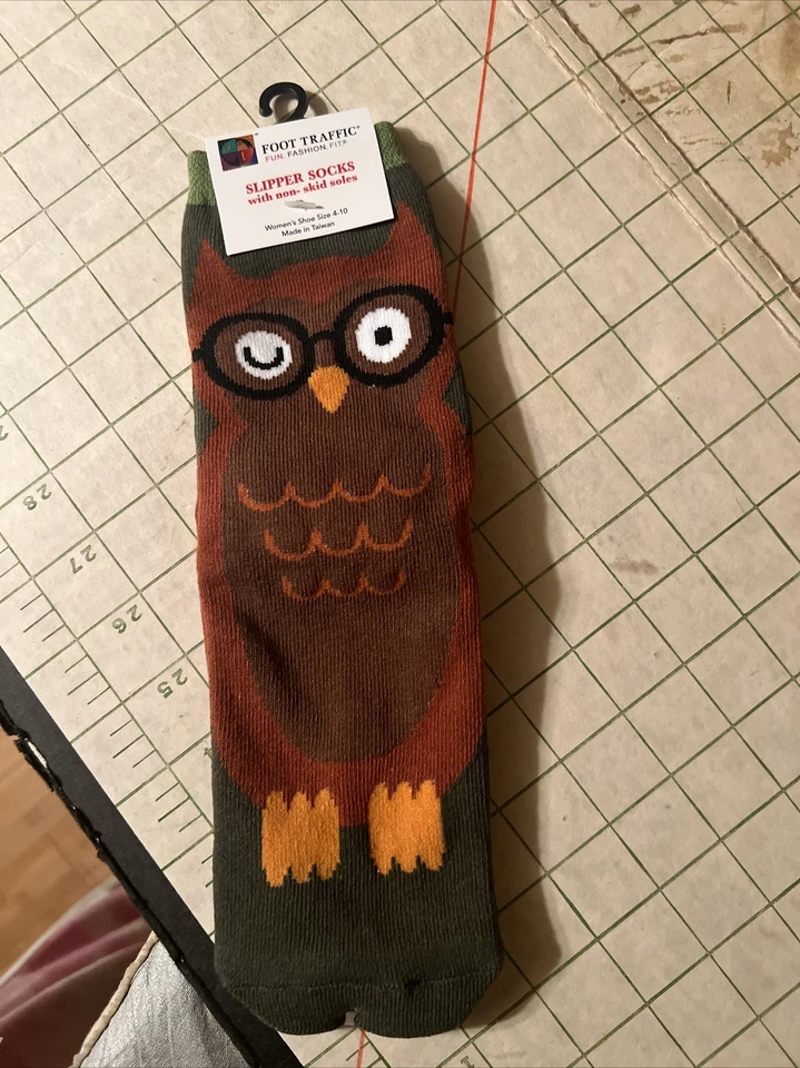 Foot Traffic Fun 时尚拖鞋袜防滑鞋底女式 4-10 码 OWLS — 第 1/3 张图片