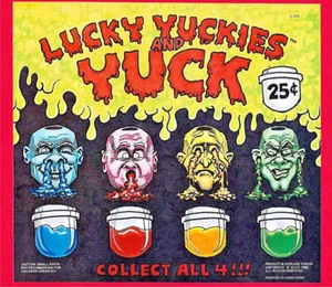 Vecchia insegna distributore automatico Lucky Yuckies e Yuck 1990 vintage vecchio magazzino - Foto 1 di 1