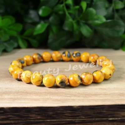 Brazalete Natural Piedra Jaspe Abejorro Piedra Amarilla Elastizado Pulsera Curativa Foto 1 de 4