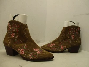 Gianni Bini Ramsie Bayside hellbraune bestickte Wildleder-Stiefeletten Damengröße 10 M - Bild 1 von 9