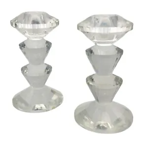 Vintage Pair SD Simon Designs Crystal Tiered Candlestick Holders Marked 4.5" - Picture 1 of 8
