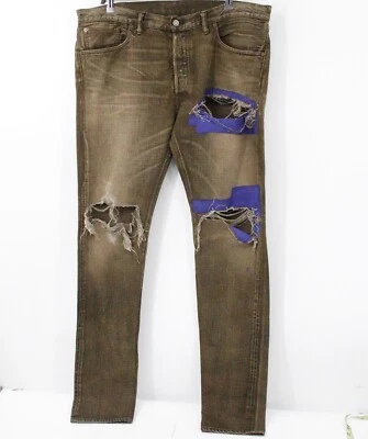 Ralph Lauren RRL Jeans Hombre 36 40x37 Destruido Marrón Parche Botón Ribete Mosca Foto 1 de 4