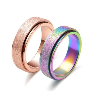 6MM Rose Gold Rainbow Frosted Band Titanium Engagement Spinner Ring Size 4-11 - Picture 1 of 15