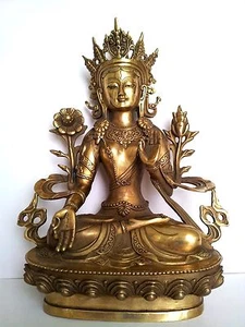  Chinese Buddhism Bronze Figure Sculpture of Tara - Picture 1 of 12