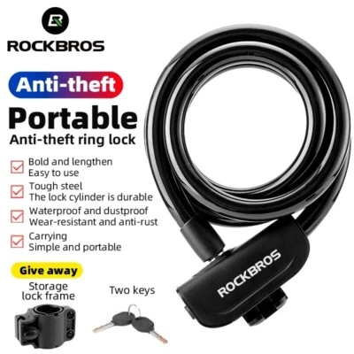 ROCKBROS 1.1M Bike Cable Lock Anti-theft Security Cycling Bicycle Lock With Key - image 1 of 4