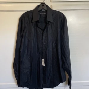 Donna Karan Slim Fit Natural Stretch Black Men’s Dress Shirt Sz.M 15.5x34/35 - Picture 1 of 12