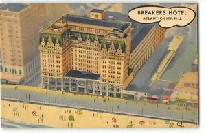 Cartolina Breaker's Hotel, Atlantic City, New Jersey - 1950 Curt Teich lino - Foto 1 di 2