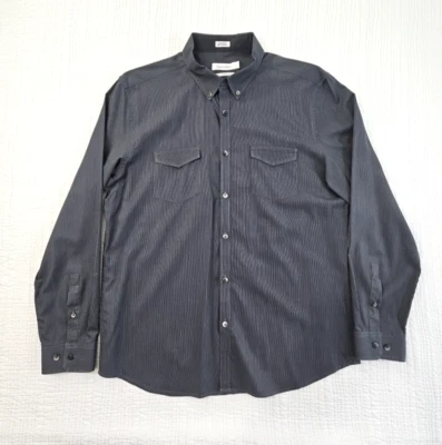Camisa Calvin Klein Abotonada Para Hombre L Negra Gris Rayas Calce Ajustado Usada en Excelente Condición Dinero Antiguo Foto 1 de 4