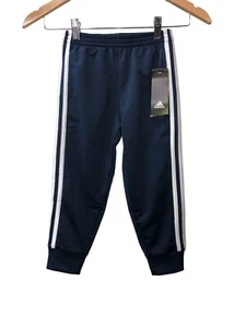 Adidas BLACK Jogger Long Pants 3 Stripes Boys Size 4T Iconic Tricot Tapered - Picture 1 of 3
