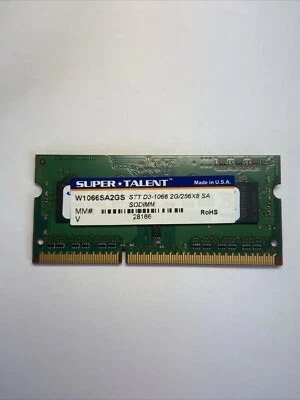 Super Talent 2GB SODIMM RAM D3-1066 STT D3-1066 2G/256X8 SA W1066SA2GS - Image 1 of 2