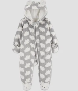 Just One You Carters Infant Baby One Piece Hood Fleece Bears Gray SZ 6 Months - Picture 1 of 12