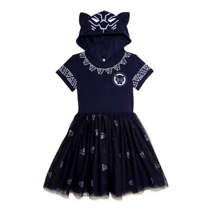 Disney Girls Black Panther Dress Costume Hoodie Halloween 6 6X 7 8 10 12 Wakanda - Picture 1 of 4