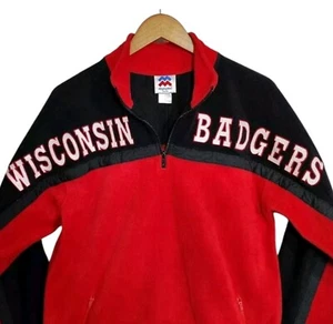 Wisconsin Badger Red Black Fleece 1/4 Zip Pullover Sweater MightyMac Youth XL 20 - Picture 1 of 14