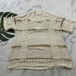 Soft Surroundings Saturday Stroll Tunic Top Size L Cream Tan Crochet Trim Boho - Picture 1 of 13