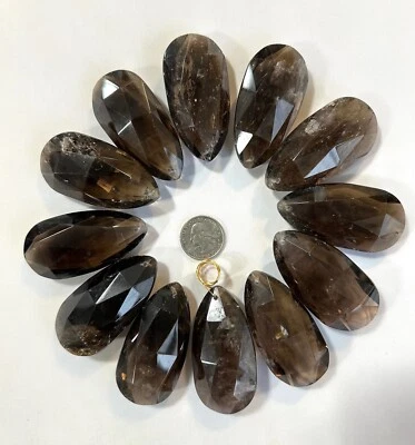 Araña de cristal de roca colgantes de cuarzo ámbar corte completo lágrima de almendra 65 mm 12 piezas Foto 1 de 4