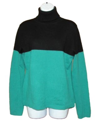 GARNET HILL Womens size M Green/Black CASHMERE Knit Turtleneck Pullover Sweater - Image 1 of 4