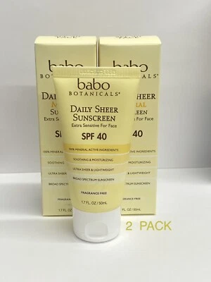 Babo Botanicals Daily Sheer Sunscreen 1.7 fl oz ( Pack 2) Exp 06/24