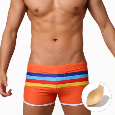 Calzoncillos boxer de natación para hombre Pantalones cortos de natación Trajes de baño Estampado de rayas de color Foto 1 de 4