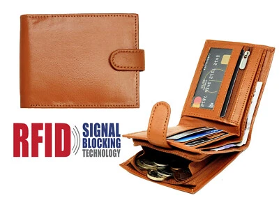 MENS RFID PROOF TAN LEATHER SLIM CREDIT CARD, COINS HOLDER NOTE CASE WALLET #42 - Image 1 of 4
