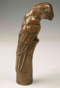 Estatua antigua tallada de bronce águila realista loro cabeza de caña cabeza de bastón cabeza de bastón - Imagen 1 de 8