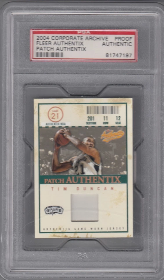 2004-05 Tim Duncan Fleer Authentix Bronze Corporate TEST PROOF Patch - PSA - Image 1 of 1