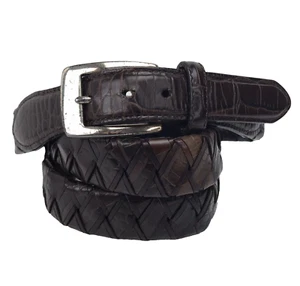 Vintage 90s Brighton Belt Mens Size 40 Brown Braided Woven Leather Brass Buckle - Picture 1 of 9