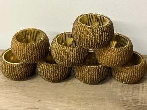 Vintage - Set of 8 - Gold Color Beaded Beautiful Napkin Rings - Picture 1 of 3
