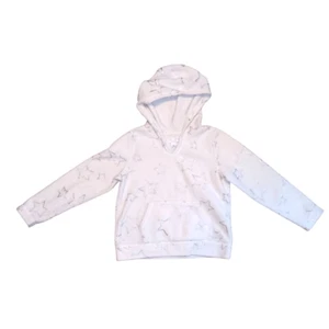 Children's Place Fleece Pullover Hoodie White Silver Glitter Stars Girls Sz S 6 - Picture 1 of 7