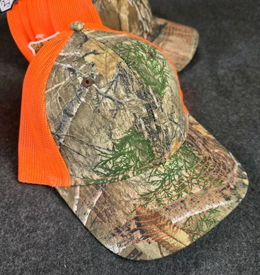 Trucker Cap Hat New Camo Safety Orange 5 Panel Hat Realtree 6 pack - Image 1 of 4