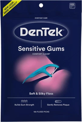 DENTEK ORAL CARE LTD Dentek Comfort Clean Sensitive Gums Floss Picks, Soft & Silky (150 or 300 Picks)