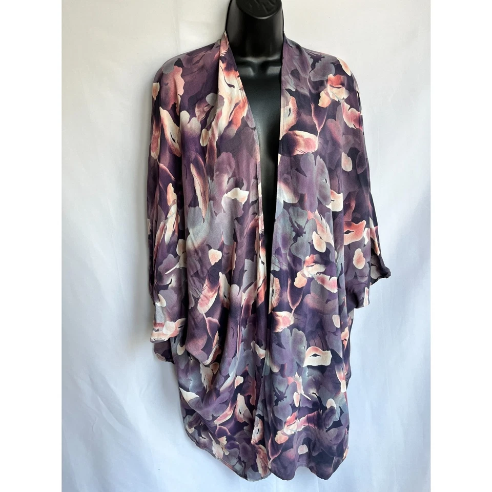 Cubierta de Natación Insight Frente Abierto Kimono Longline EE. UU. 4 OSFA Abstracto Floral Púrpura Foto 1 de 4