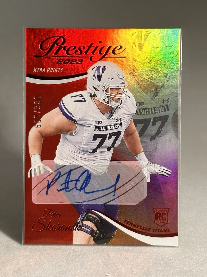 Peter Skoronski 2023 Panini Prestige Xtra Points Premium Red Auto RC /199 #370 - Image 1 of 2