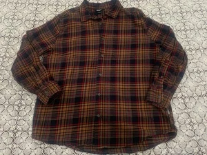 Eddie Bauer Flannel Men's XL Black Brown Plaid Button Up Long Sleeve 100% Cotton - Picture 1 of 11