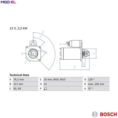 STARTER 0 986 025 370 FOR VOLVO V50 V60/Van/I C30 S80/II XC60/VAN/SUV S60 C70 - Image 1 of 4