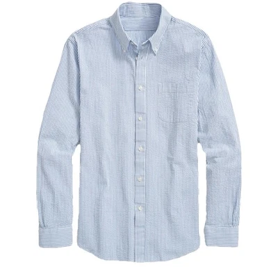 Camisa LL Bean Para Hombres Seersucker Azul Rayas Manga Larga Con Botones XL ALTA Foto 1 de 4