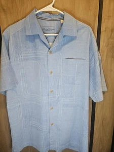 Tommy Bahama Mens Silk Shirt M Blue Button Up Short Sleeve Pocket Casual - Picture 1 of 6